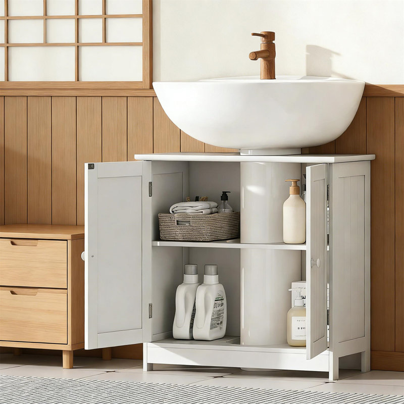 Élégant meuble de rangement à piédestal, Argent, Blanc