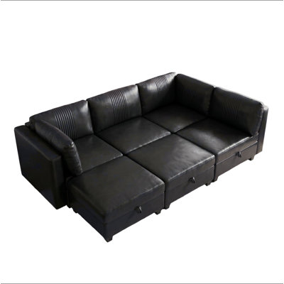 Flexible PU Modular Sofa,Convertible Shapes, Storage & Sleeper Function for Living Room-6seats
