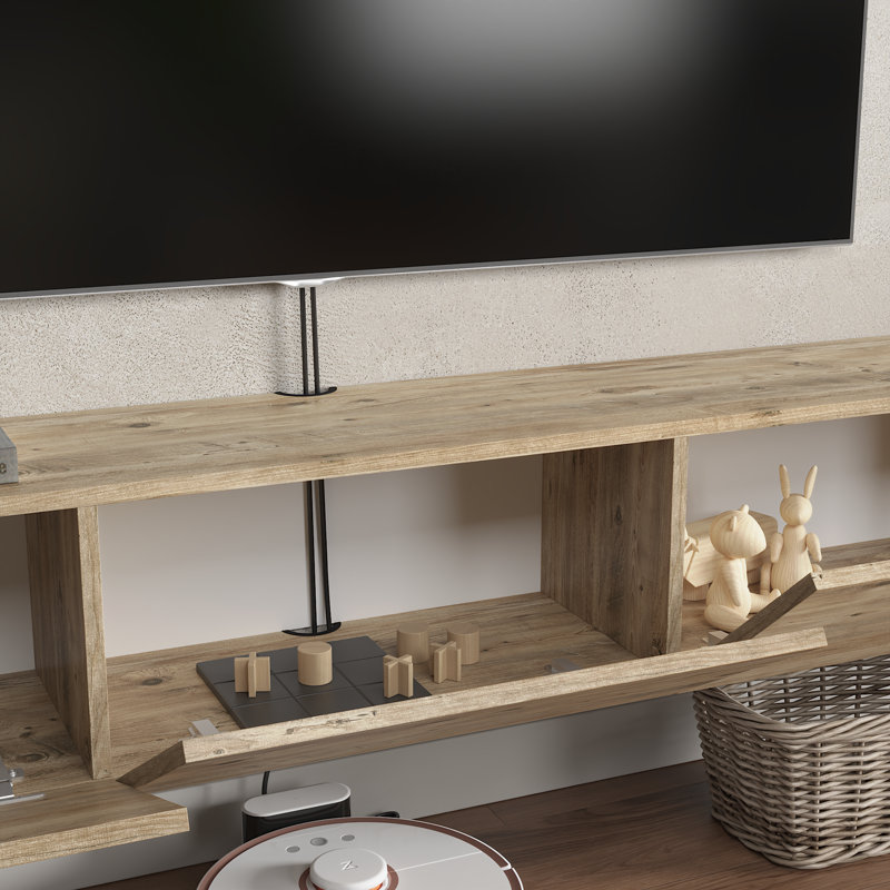 Colima Modern Floating TV Stand Up to 80" TVs, Wall-Mounted Media Console with Storage, Light Brown, Light Oak Brown