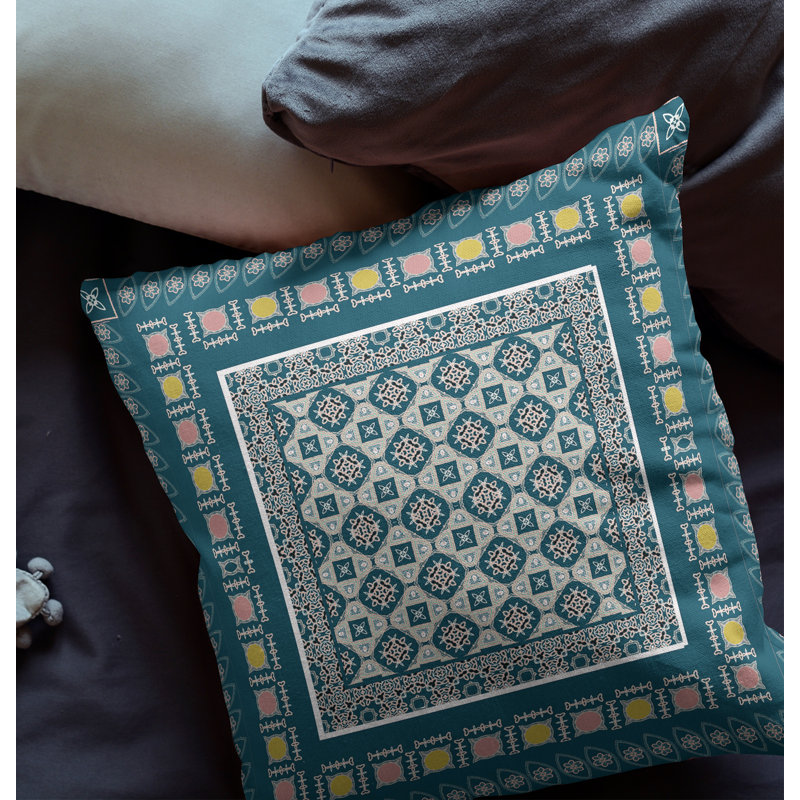  Housse de coussin carré et insert, H 18 po x l 18 po, Fermeture éclair, Bleu / Beige