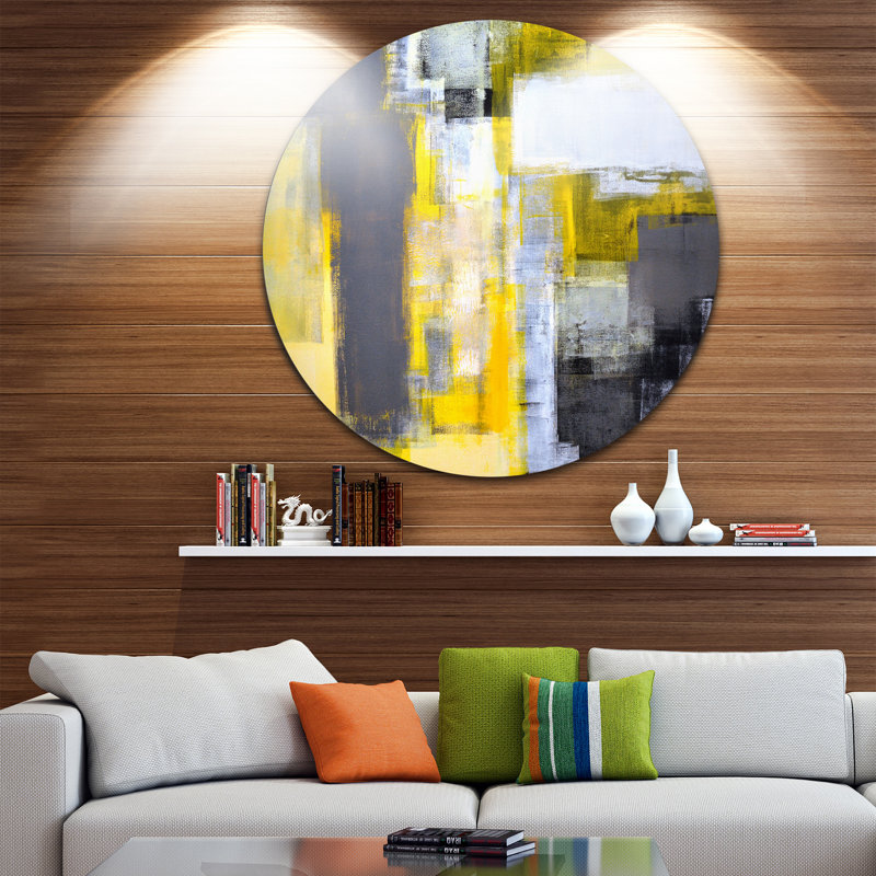 Art abstrait sur toile abstraite, impression moderne flou jaune et gris - Abstrait flou gris et jaune