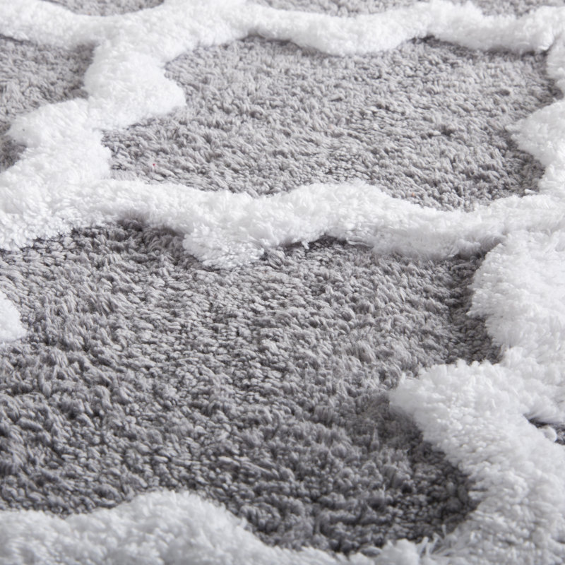 Ensemble de tapis de salle de bain 2 pièces Lavish Home - Tapis de bain 100% coton 41 x 24,5 pouces et 34 x 21 pouces avec imprimé de treillis texturé pour un décor de salle de bain élégant - Tapis de bain Tapis antidérapants lavables