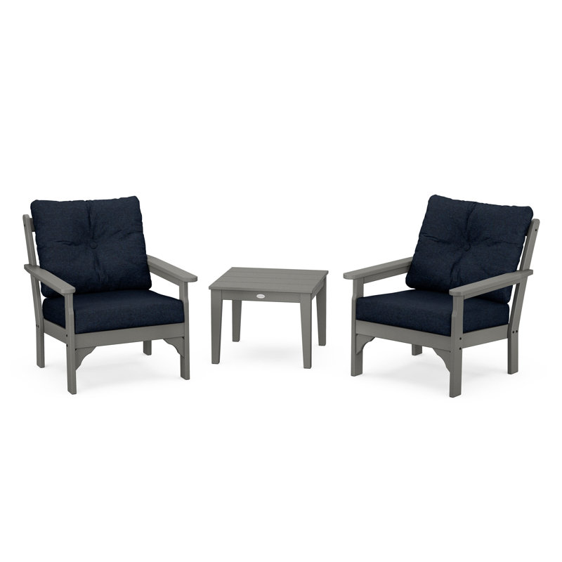 Vineyard 3-Piece Deep Seating Set, Slate Grey, Marine Indigo