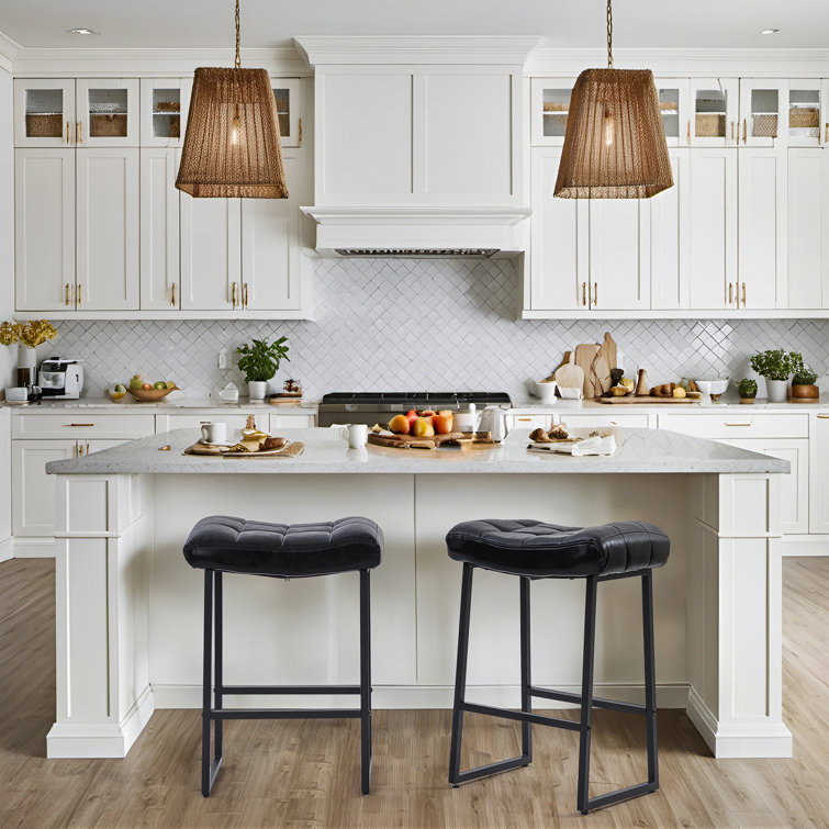 24" Modern Backless Saddle Counter Height Bar Stools With Metal Frame for Kitchen Island
