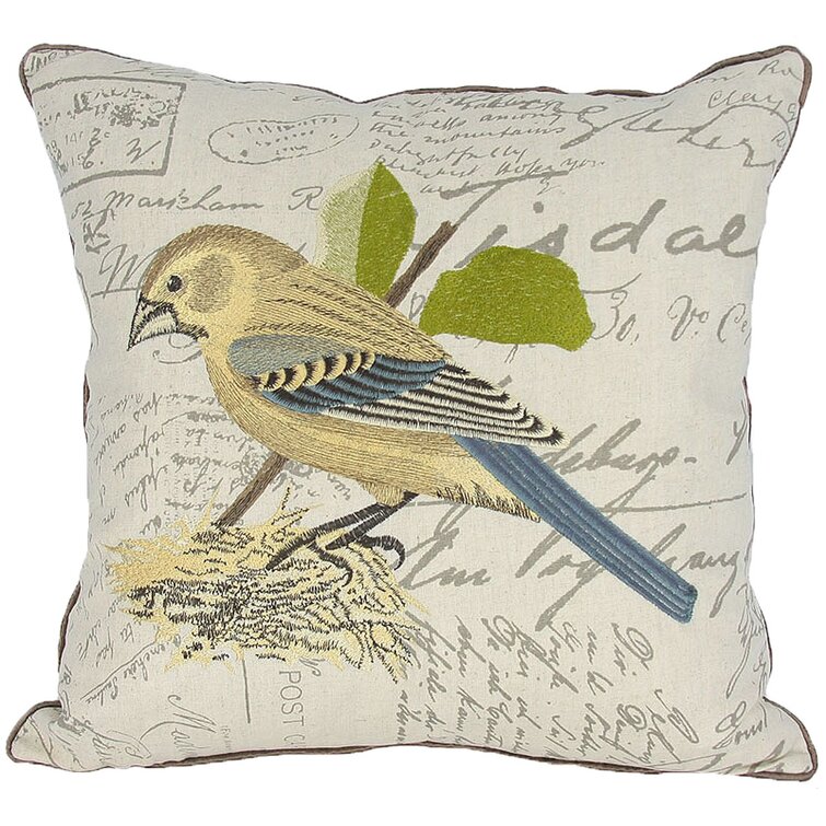 Avian Embroidered Cotton Blend Reversible Throw Pillow