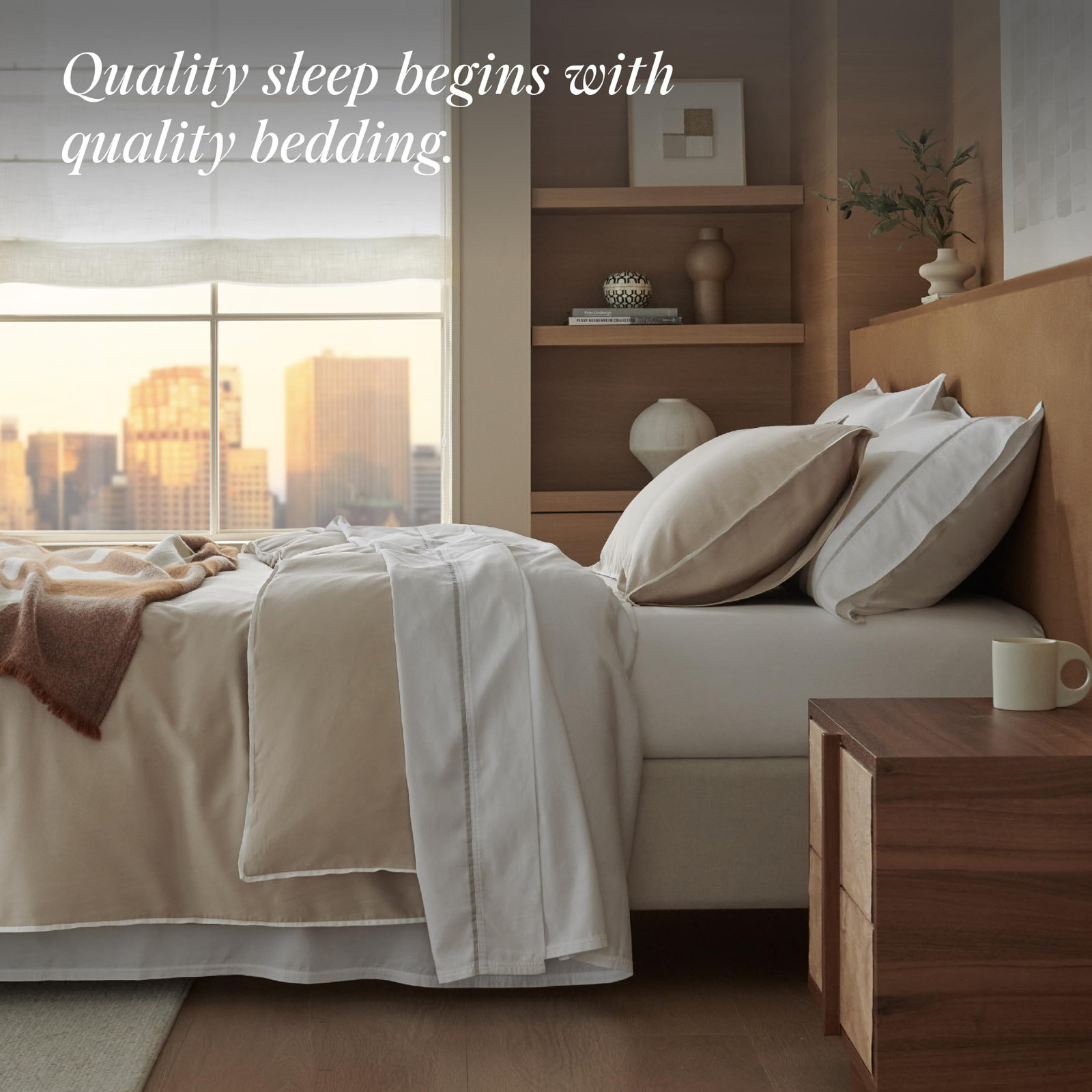 Double Stitch Sheet Set, Bright White Contrast, California King Sheet Set