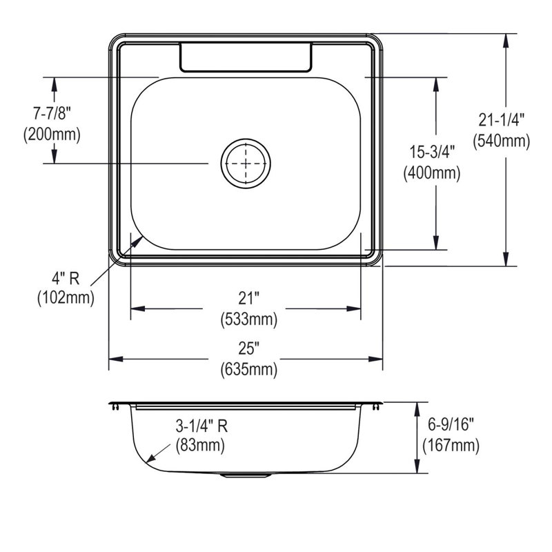 Dayton 25" L x 21" W Drop-In Kitchen Sink, 2 hole, Stainless Steel