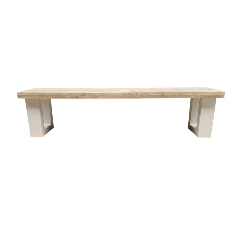 Agneta Wood Outdoor Bench, 40cm H x 170cm W x 38cm D, Natural/White