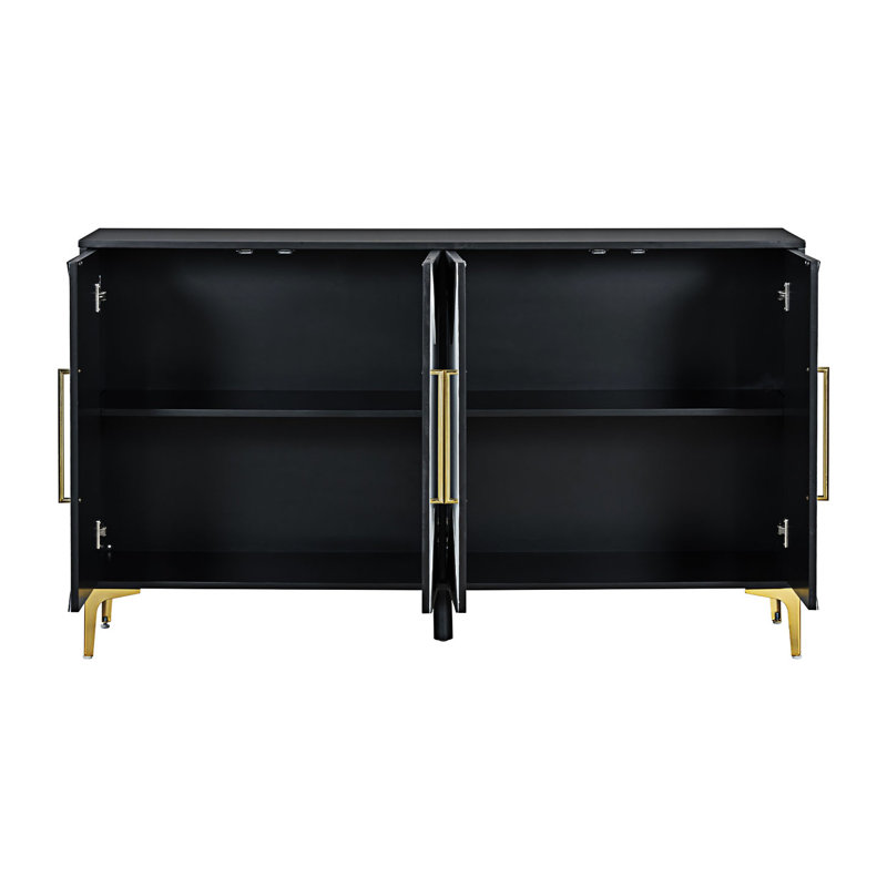 Unique Four-Door Cabinet With Two-Tone Triangular Pattern Doors, Entryway Cabinet, Black/White