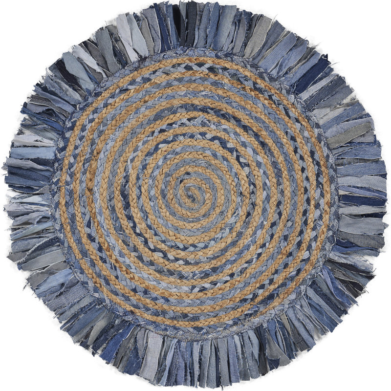 Whimsical Hand-braided Natural Fiber Jute Round Indoor Area Rug with Fringe, Round 3'6"