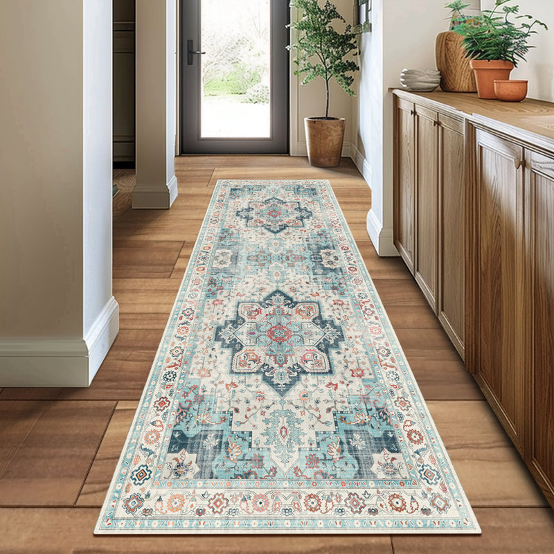 Transitional Machine Washable Non-Slip Area Rug, Runner 2' x 7', Light Green