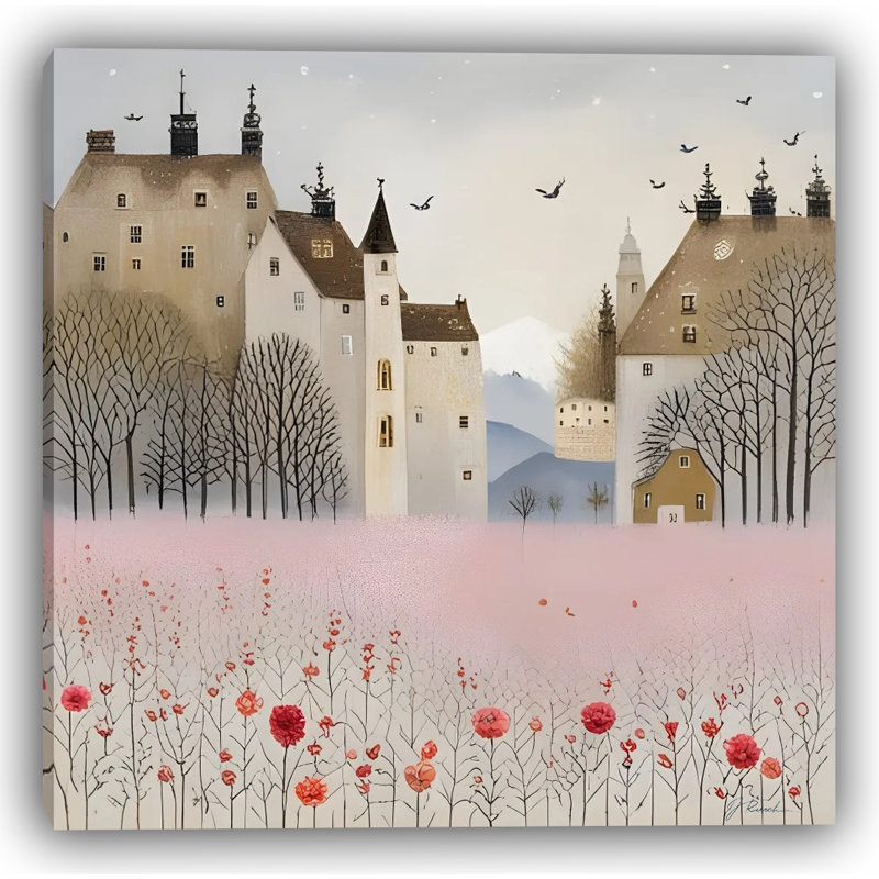 Château au printemps - fantaisie florale fantaisiste, H 20 po x l 20 po