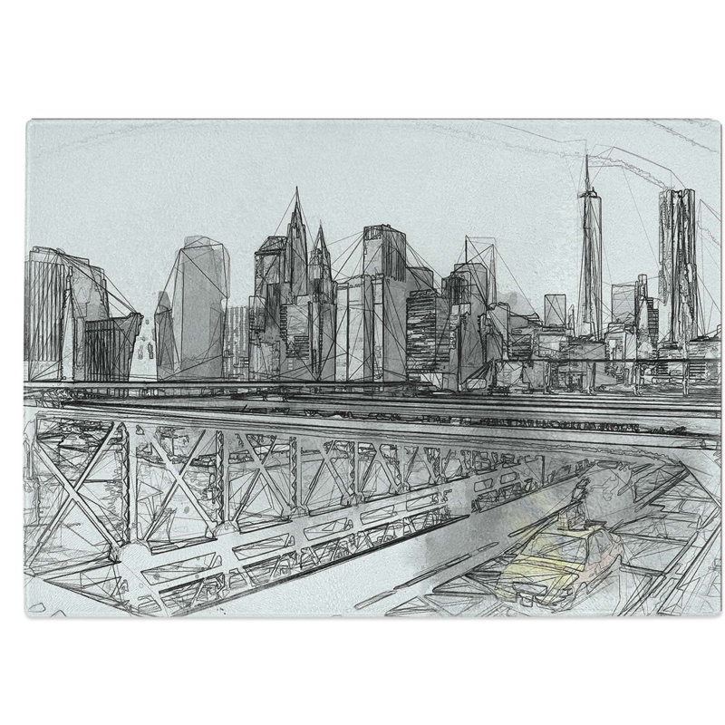 Tempered Glass a Taxi Cab in New York Chopping Board, 39 cm W x 28.5 cm L