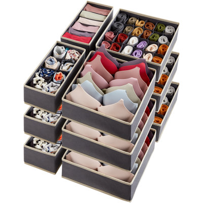 Closet Underwear Drawer Organizer Divider, 12 Pieces Fabric Foldable Dresser Organizers And Storage Bins For Storing Lingerie, Bra, Undies