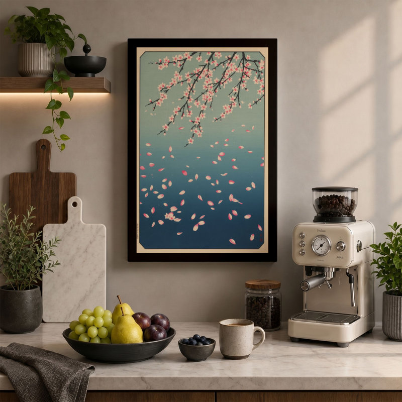 Moonlit Cherry Blossom Japandi - Wrapped Canvas, 18x12 - 45.7 x 30.5 cm, White Border