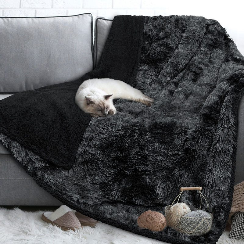 Large Tie-Dye Black Waterproof Sherpa Fleece Pet Blanket