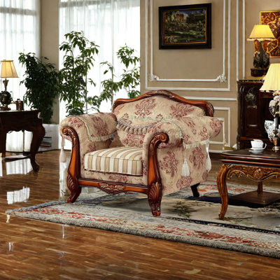 European Style Cloth Solid Wood Chair Upholstered Armchair
