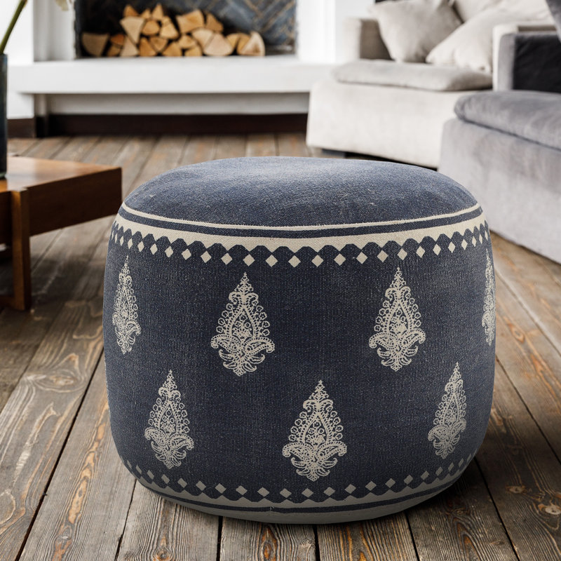 Petit pouf rond classique en denim clair Jarnigan