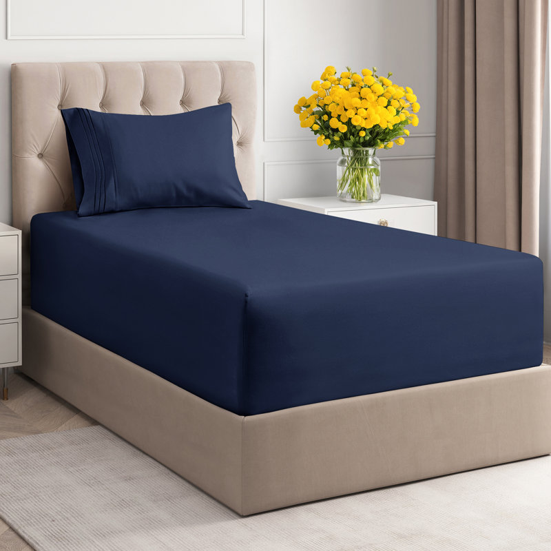 Extra Deep Pocket Sheet Set, Cooling & Breathable Bed Sheets, Soft Hotel Luxury Bedding, Fits 18–24 Inch Mattress, Navy Blue