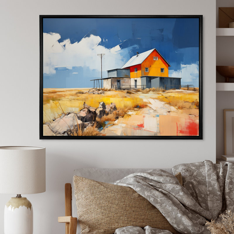 Mariele " Farmhouse Farmstead Abstraction II ", H 34 po x l 44 po x P 1,5 po, Cadre flottant noir