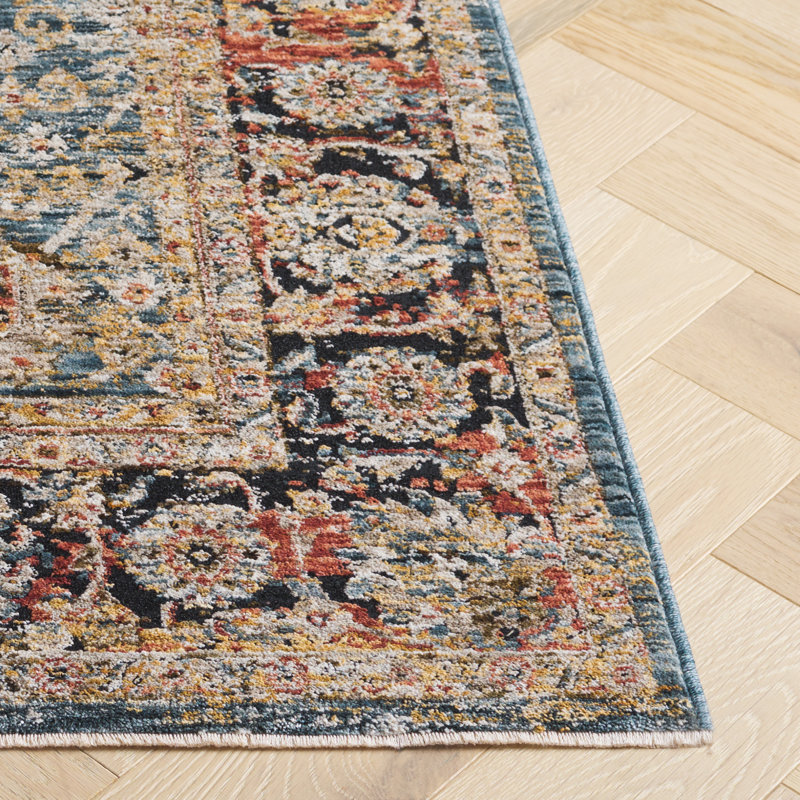 Silverado Blue and Rust Synthetic Area Rug, 5' x 8'