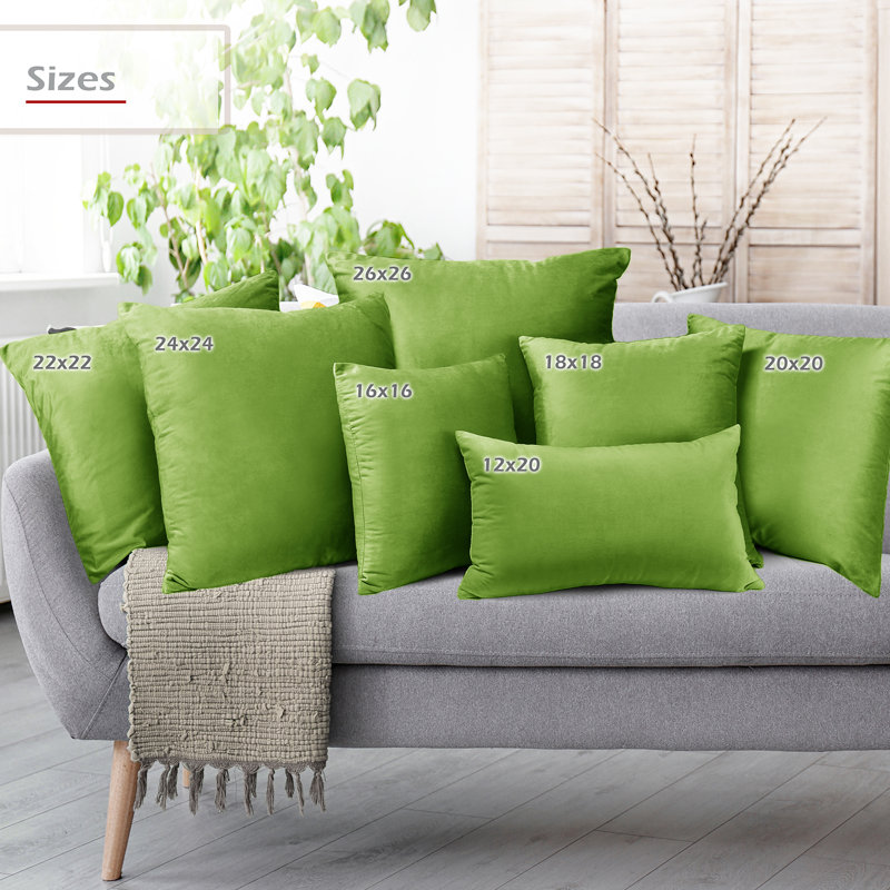 Garden Green Velvet Hypoallergenic 20" x 20" Pillow Covers Set