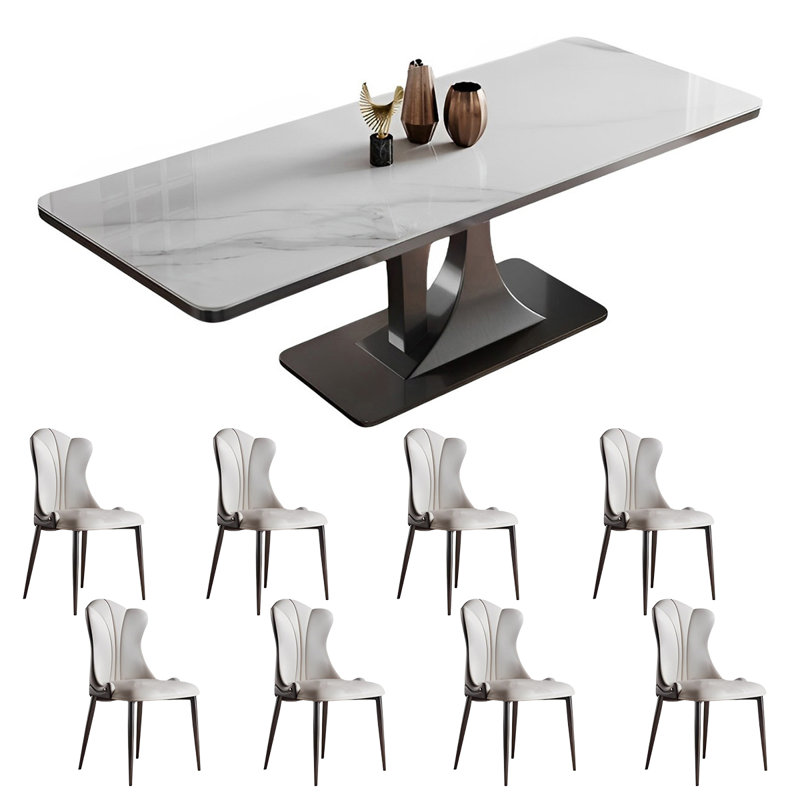 Rectangular rock plate dining table and chair set