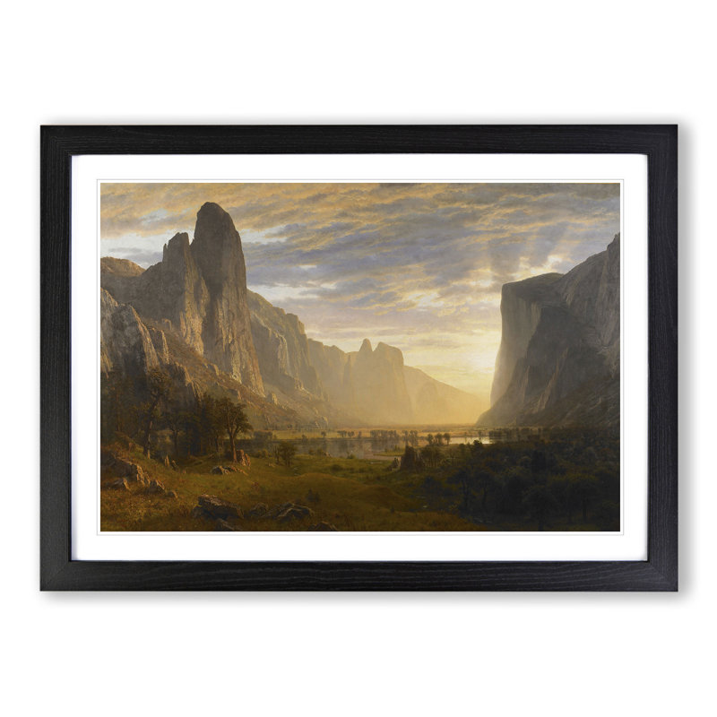 Looking Down on Yosemite Valley by Albert Bierstadt - Picture Frame Painting, Black Framed, 27cm H x 36cm W x 2cm D
