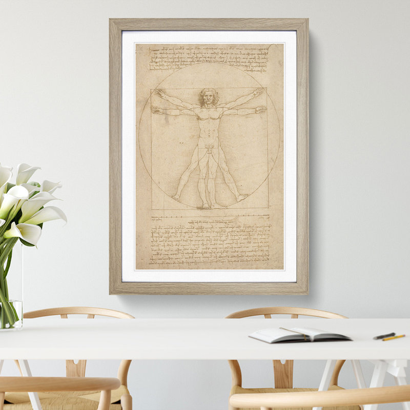 Vitruvian Man Vol.2 by Leonardo Da Vinci - Framed Print, Oak, 36cm H x 27cm W x 2cm D