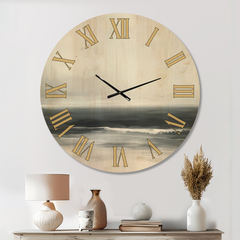 Horizon Océan Calme - Horloge murale silencieuse (sans tic-tac) de style bord de mer, imprimée sur bois, Extra Large