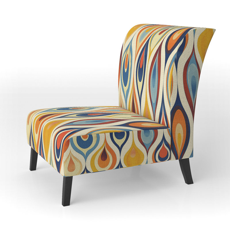 Retro Abstract Drops XI - Upholstered Contemporary Slipper Chair, Geometric Abstract Accent Chair, Yellow/Blue