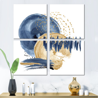 «Dark Blue & Gold Abstract Circle Ocean Texture», ensemble de 4 reproductions d'art sur toile
