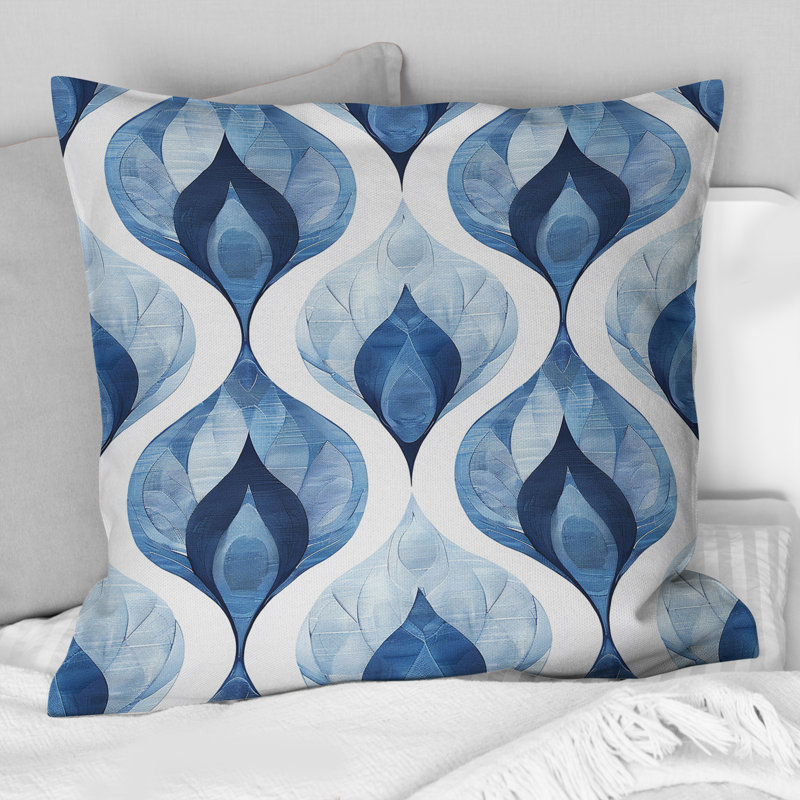 Coussin Ogee Patten I bleu et blanc, H 16 po x l 16 po
