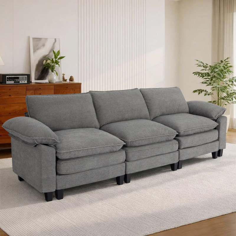 Canapé modulaire rembourré 3 pièces 3 pièces, H 37,4 po x l 113 po x P 27,5 po, 3, Chenille gris pâle