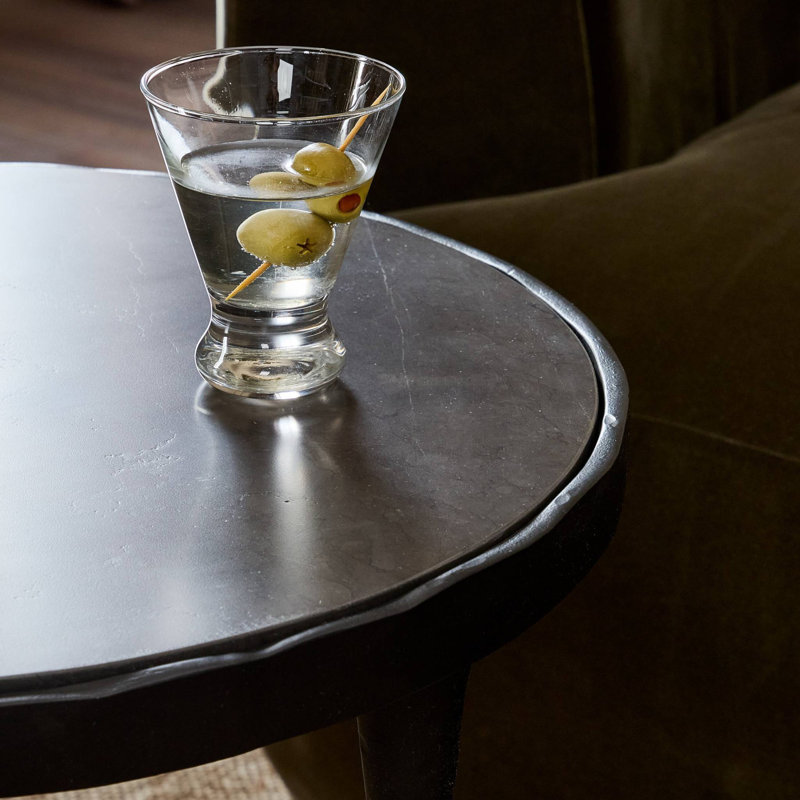 Billings End Table, Gray Italian Marble Top/Hammered Gunmetal Base