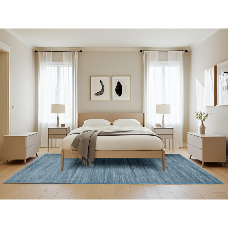 Machine Washable Solid Blue Area Rug, Rectangle 5' x 8'