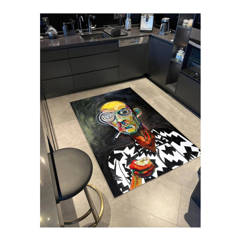 Multicolored Surrealist Themed Abstract Portrait Patterned Modern Decorative Carpet, Rectangle 5'2" x 7'7"