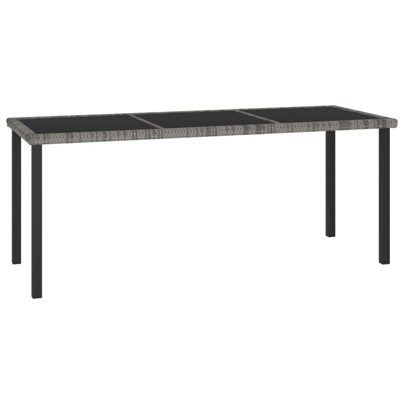 Rectangular Patio Dining Table Outdoor Coffee Table with Glass Top PE Rattan for Backyard Garden, Gray