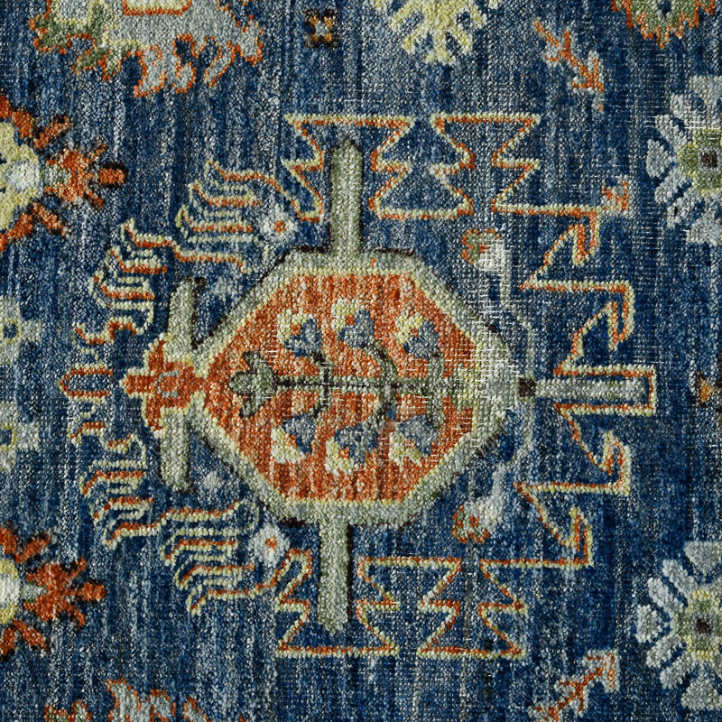 Tapis oriental noué à la main en bleu / gris, Rectangle 8 pi x 10 pi