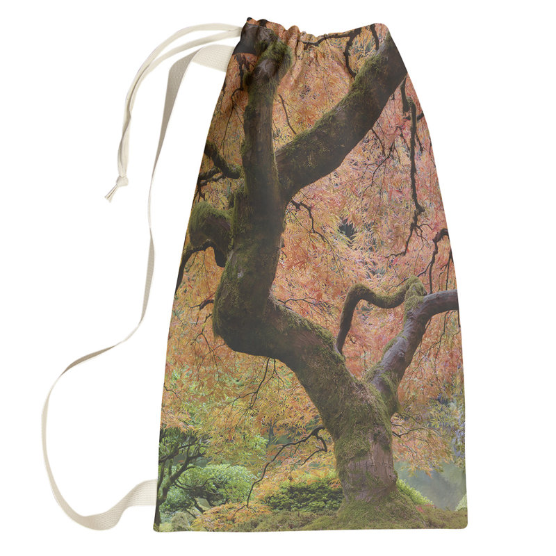 Oram Fabric Laundry Bag with Handles, Small ( 64" H x 20" W x 1.5" D), Green/Orange
