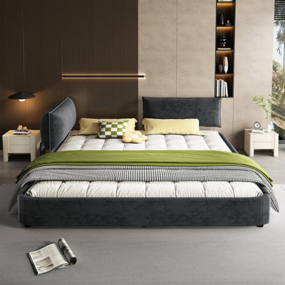 Très grande base de lit avec très grande tête de lit amovible rembourrée et lit tapissier