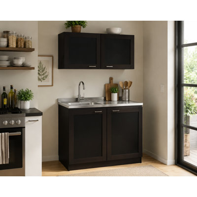 Ashura 2-Piece Kitchen Cabinet Set with Wall Cabinet, Sink Base, and Pantry Storage – Wenge