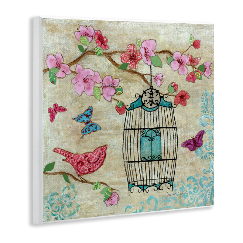 Plaque murale oiseau printanier rose, design par Janet Tava