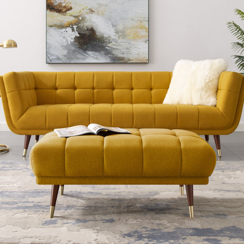 Simon 225.6Cm Square Arms Sofa, Yellow, Walnut/Gold