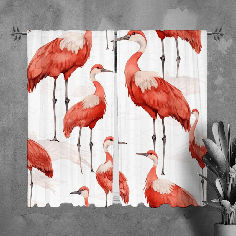 Rideaux Crane, rideaux, animaux, rouge / blanc, L 40 po x L 82 po