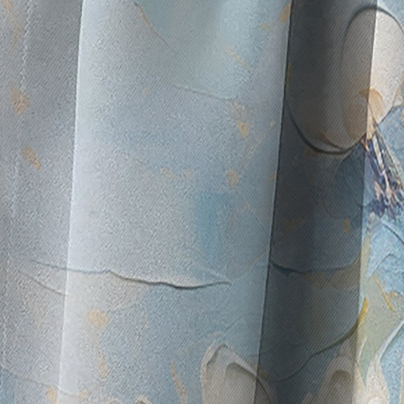 Encre peinte blanche et bleue Chrysanthemums I - rideau occultant - 1 panneau, L 52 po x L 120 po