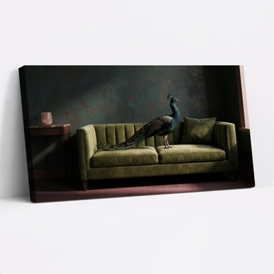Ensemble de 1 tableau sur toile représentant un canapé avec un paon