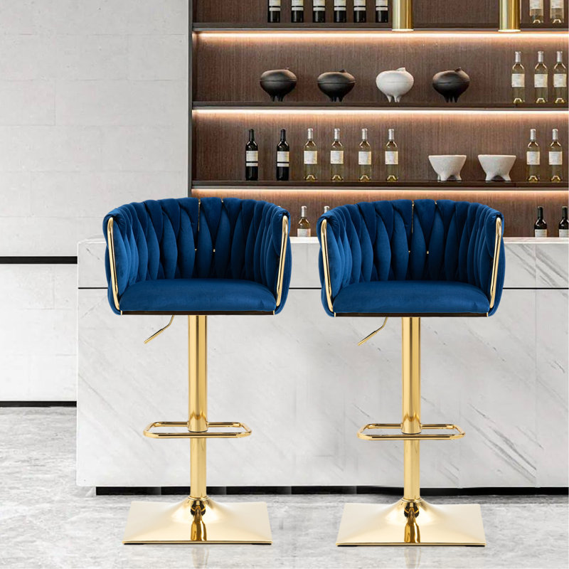 Tabouret pivotant à hauteur ajustable Devanne, Bleu marine