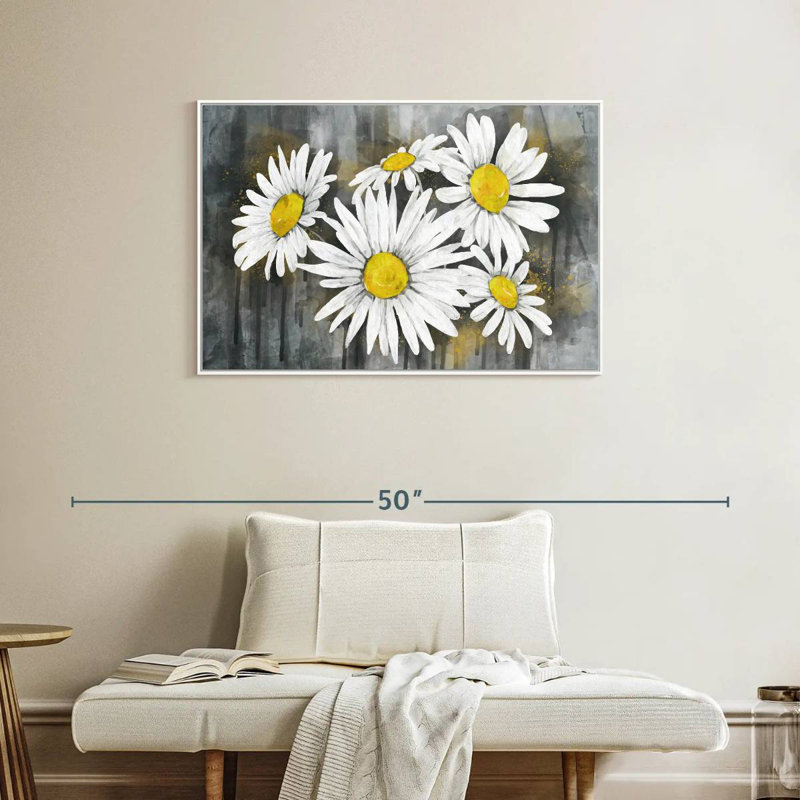 Bouquet de marguerites, Cadre flottant blanc, 37 po x 25 po