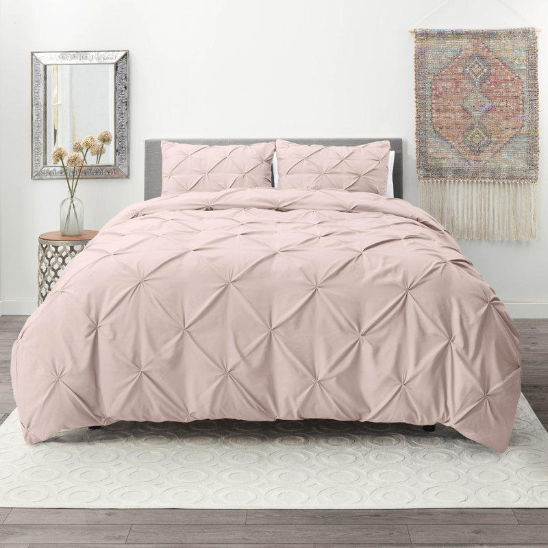 Ensemble de housse de couette plissÃ©e en tissu doublement brossÃ©, Housse de couette très grand et 2 taies décorati, Rougir